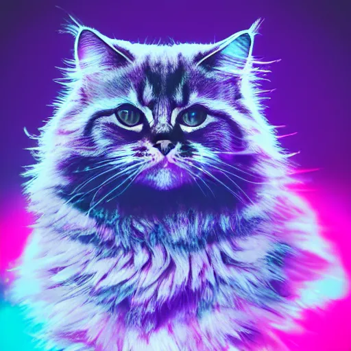 Prompt: russian siberian cat, portrait, vaporwave, synthwave, neon, vector graphics, cinematic, volumetric lighting, f 8 aperture, cinematic eastman 5 3 8 4 film