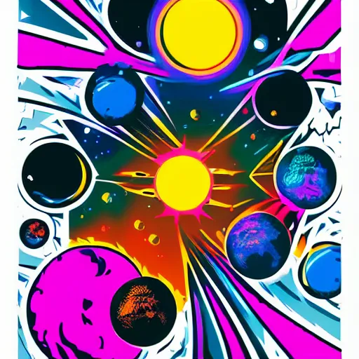 Image similar to 2 planet collapse particle fusion element macro cosmic art by butcher billy, sticker, colorful, illustration, highly detailed, simple, smooth and clean vector curves, no jagged lines, vector art, smooth andy warhol style