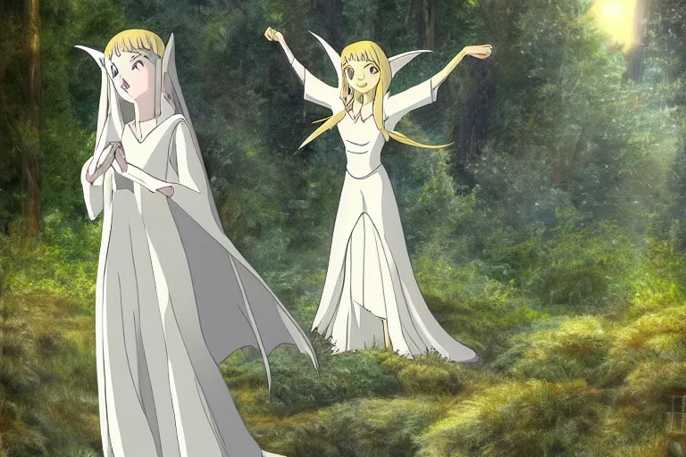 Image similar to tonemapped galadriel by hayao miyazaki, highly detailed,