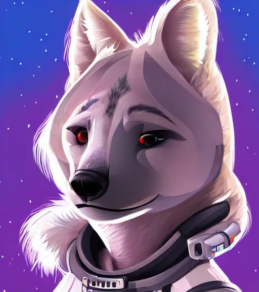 Image similar to digital detailed art of furry female hyena, in style of zootopia, fursona, furry, furaffinity, deviantart, wearing astronaut outfit, floating in space, space background, hyena fursona, cyberpunk, detailed face, style of artgerm,