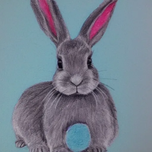 Prompt: bunny drawn in blue crayon