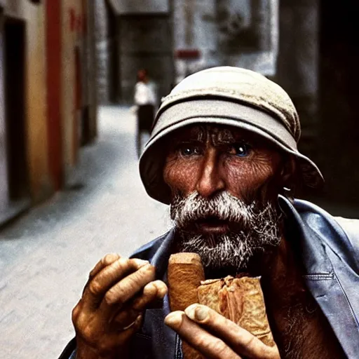 Prompt: homeless millionaire, in expensive clothes and with a cigar, by Steve McCurry, clean, detailed, award winning