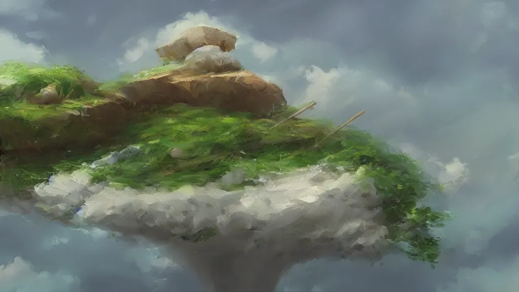 Image similar to floating island, trending on art station, oil painting, concept art