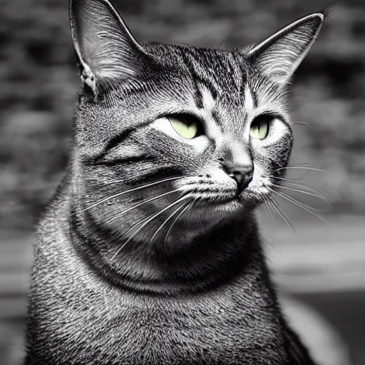 Image similar to chad cat, black and white filter, ultra hd, 8k