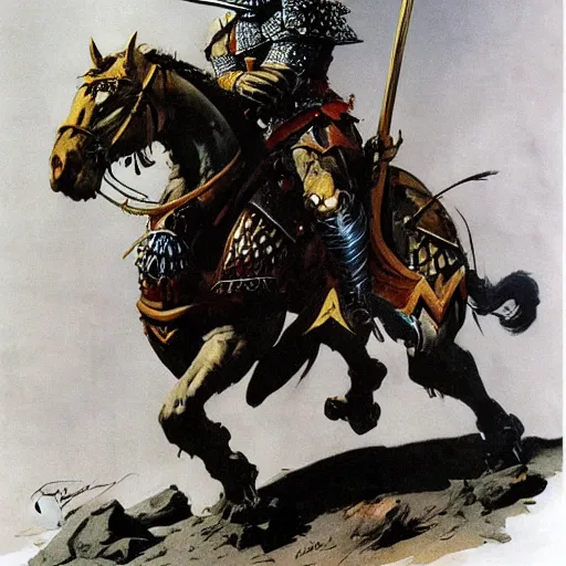 Image similar to a knight in ornate armor by Frank Frazetta,high quality