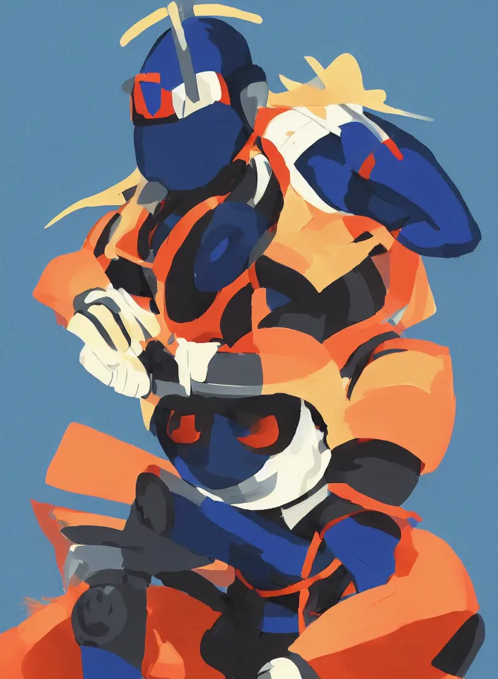 Prompt: digital painting of a ninja shaman, modern minimal outfit, in the style of syd mead, jeremy cowart, concept art in the style of megaman x zero
