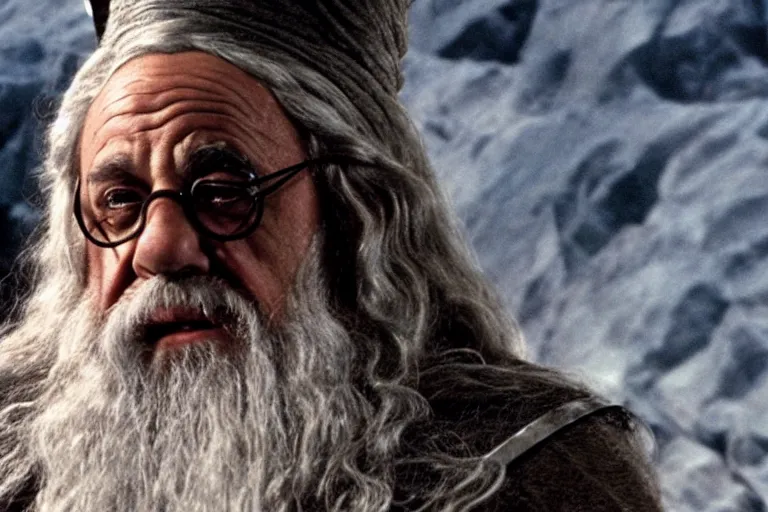 Prompt: Film still of Danny DeVito as Gandalf in the movie Lord of the Rings