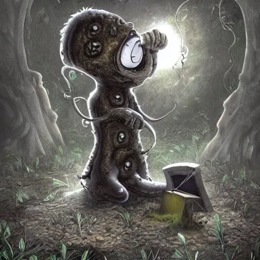 Image similar to an eldritch lovecraftian garfield crying at a overgrown and abandoned grave trending on artstation deviantart pinterest photorealistic hd 8 k highlights and shadow detailed high resolution