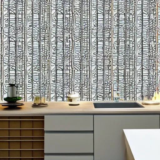 Prompt: modern kitchen wallpaper pig design. expensive