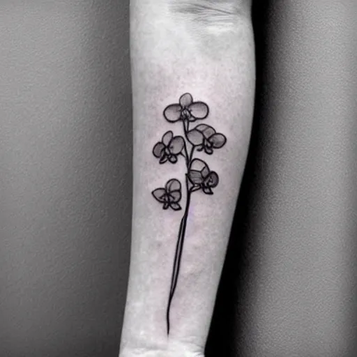 Prompt: simple tattoo of an orchid sprouting from the earth