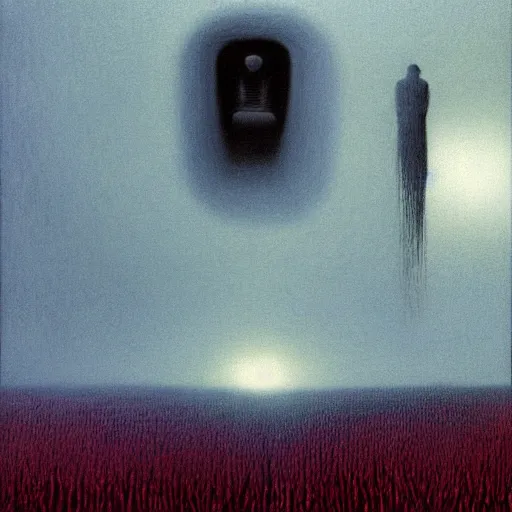 Prompt: Velvet commuter ghost. Zdzisaw Beksinski.