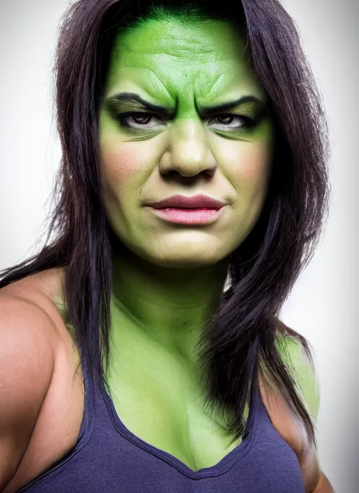 Image similar to A full portrait photo of real-life women hulk, f/22, 35mm, 2700K, lighting, perfect faces, award winning photography.