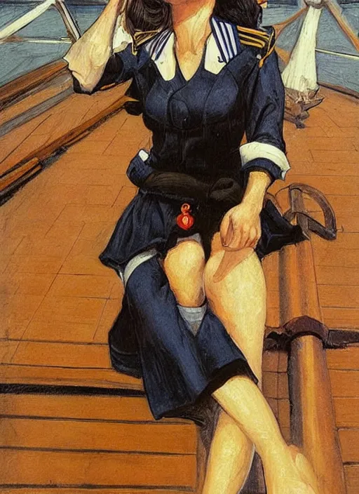 Prompt: portrait of sailor on ship deck, beautiful! coherent! by brom, deep color, strong line, high contrast