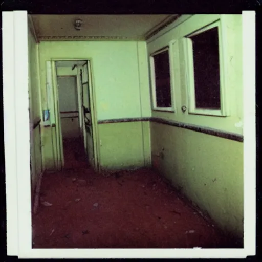 Prompt: polaroid coloured photo of a sanatorium with poltergeist paranormal activities