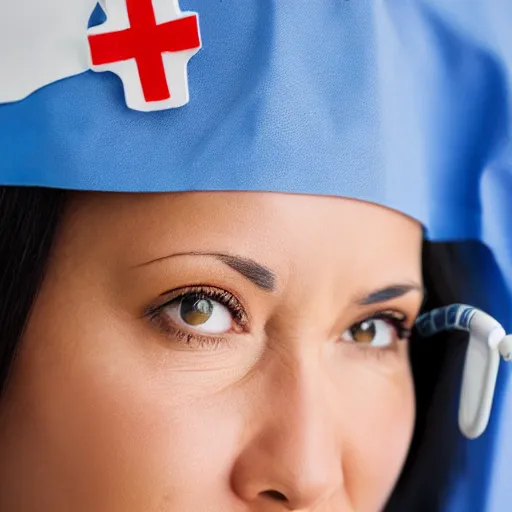 Prompt: close up face female portrait of a nurse