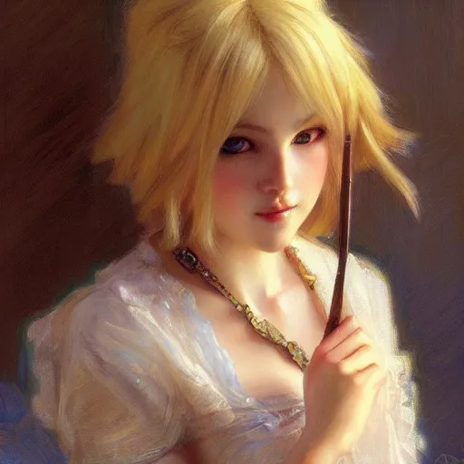 Image similar to detailed portrait of beautiful blonde anime girl, painting by gaston bussiere, craig mullins, j. c. leyendecker