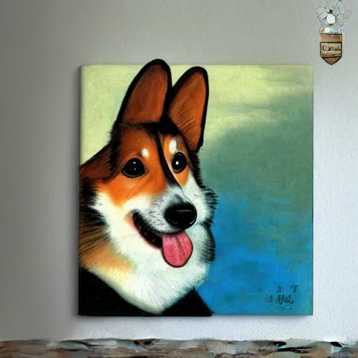 Image similar to corgi dog in cosmos painting, leonardo da vinci style