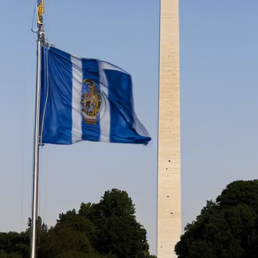 Image similar to the Argentine flag hang on the Washington monument