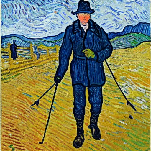 Prompt: richard gere nordic walking by van gogh