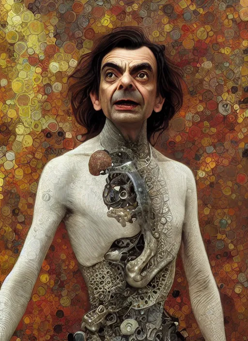 Image similar to mr bean as a organic cyborg, diffuse lighting, fantasy, intricate, elegant, highly detailed, lifelike, photorealistic, digital painting, artstation, illustration, concept art, smooth, sharp focus, art by john collier and albert aublet and krenz cushart and artem demura and alphonse mucha