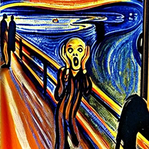 Image similar to the Scream painting but the guy screaming is Guy Fieri