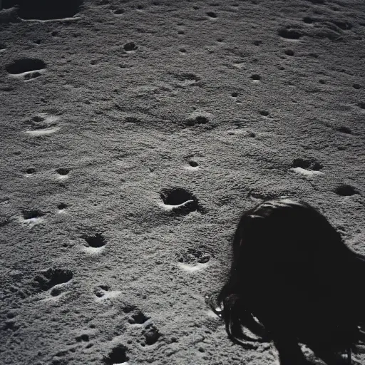 Prompt: cinematographic shot of a long haired man looking down the earth from the moon