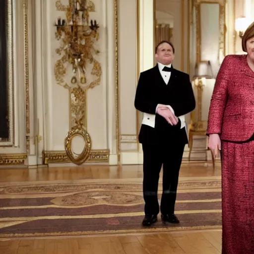 Prompt: Angela merkel performs at downton Abbey.