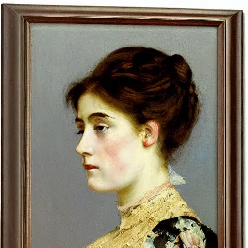 Image similar to young victorian lady being annoyed, painted by alfred stevens