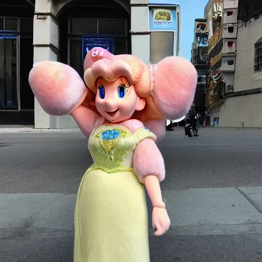 Image similar to photo of princess peach posing in the street