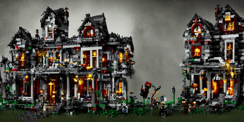 Image similar to haunted house made with legos, concept art, high resolution