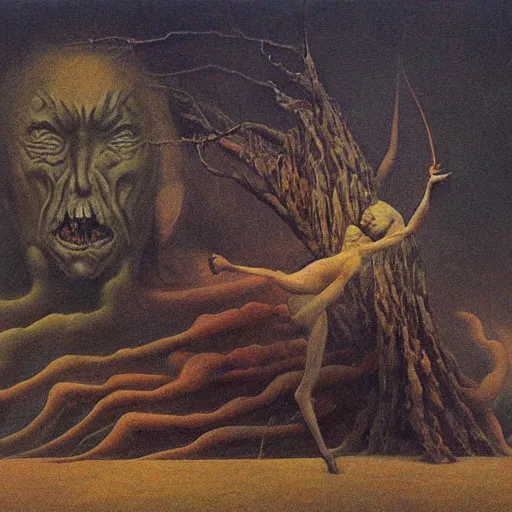 Prompt: the seven deadly sins, painting by zdzisław beksinski.