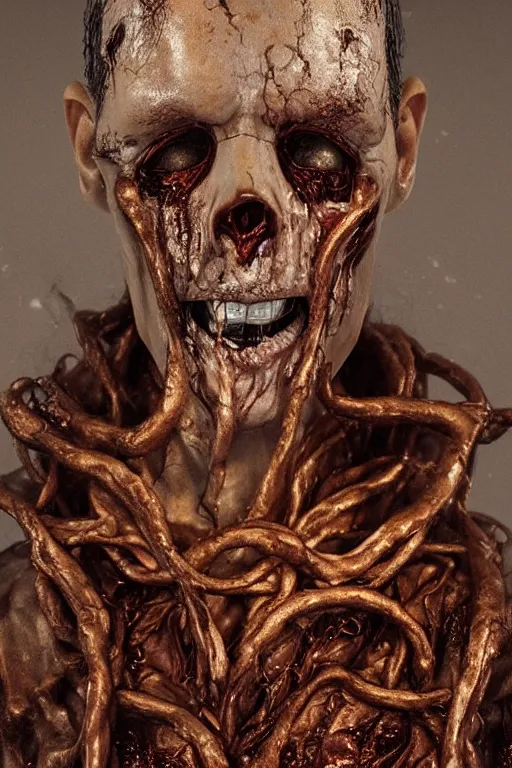 Prompt: Hyper realistic god of death sculpture with melting face, surreal atmosphere, Cinematic lighting, ultra super good realistic 3D render by Emil Melmoth, Trending on Artstation, I can't believe how detailed this is, 8k