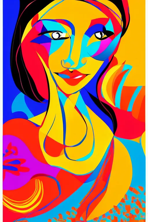 Image similar to vector style the abstract painting of an image of a lady artistic flat illustration art in the style of Bryen Frost