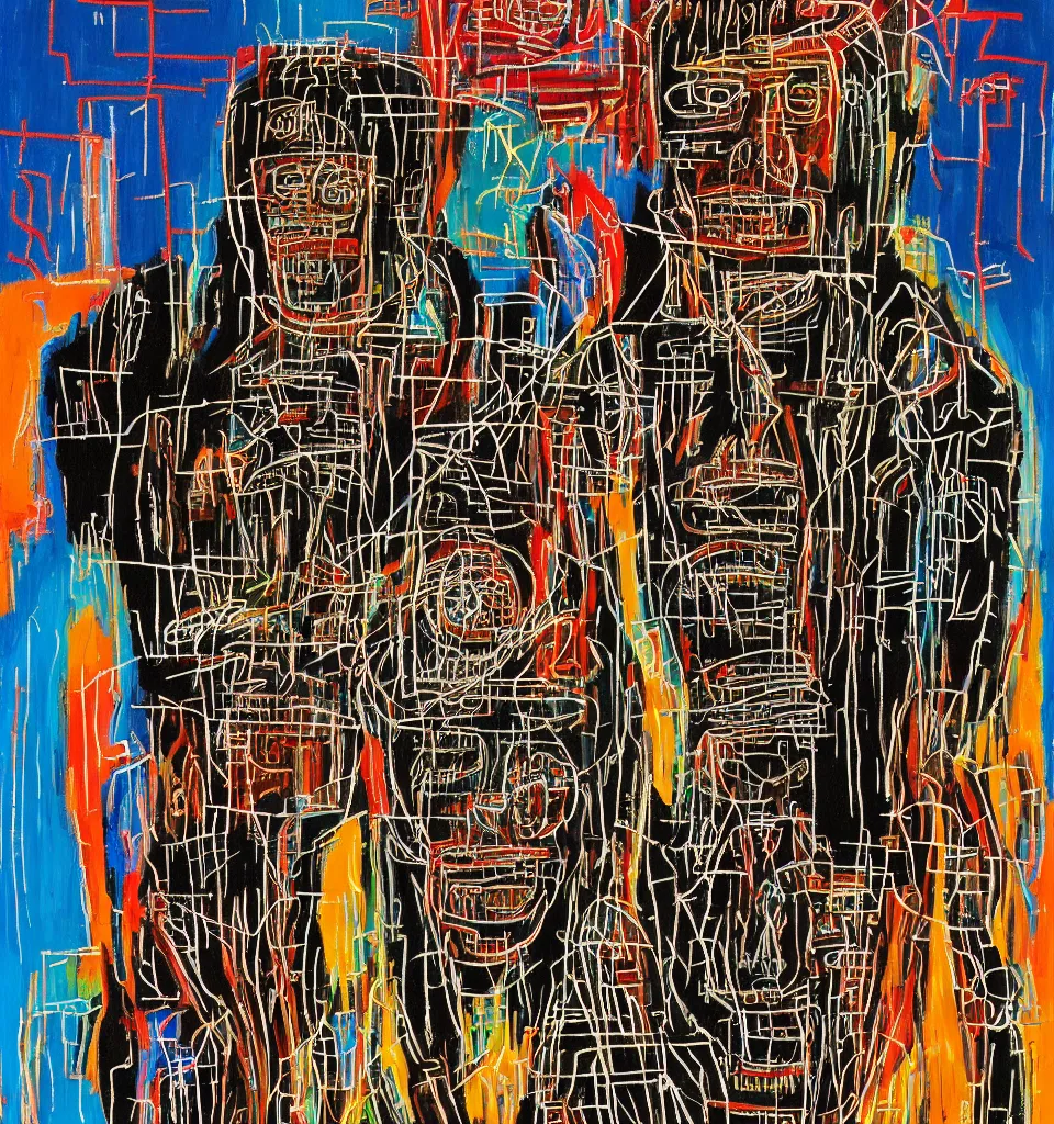 Prompt: a cyberpunk portrait of sasquatch by jean - michel basquiat by hayao miyazaki, highly detailed, sacred geometry, mathematics, snake, geometry, cyberpunk, vibrant, water