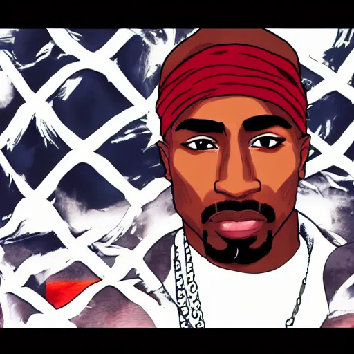 Image similar to Tupac Shakur, screenshot from a 2012s anime