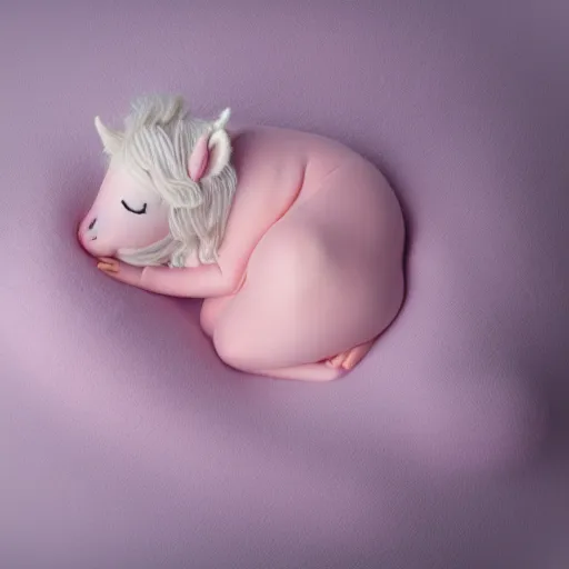 Prompt: baby unicorn sleeping on pink cloud