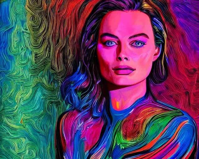 Image similar to neon art of margot robbie, hyper detailed, award winning