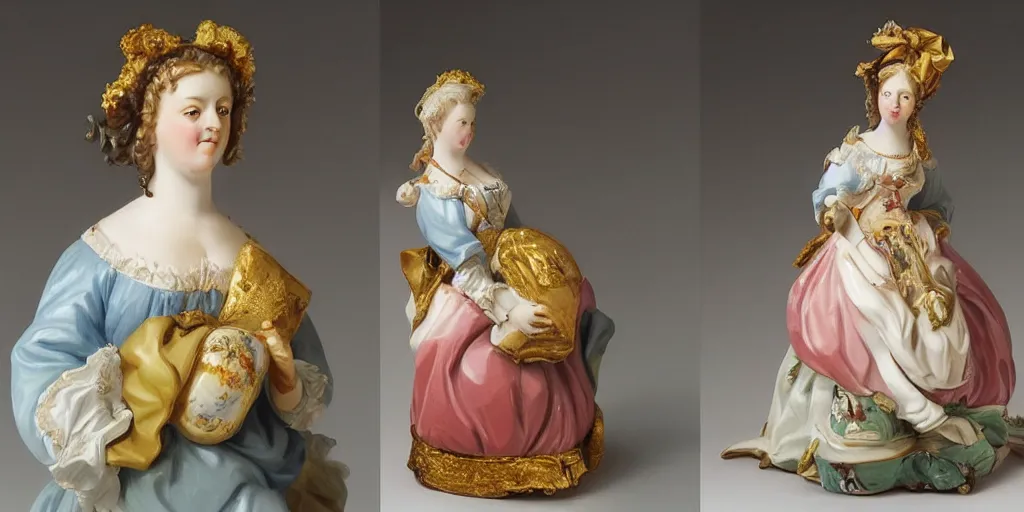 Prompt: 3 d meissen figurine from the 1 7 0 0 s, in the art style of oil painting and art noveau