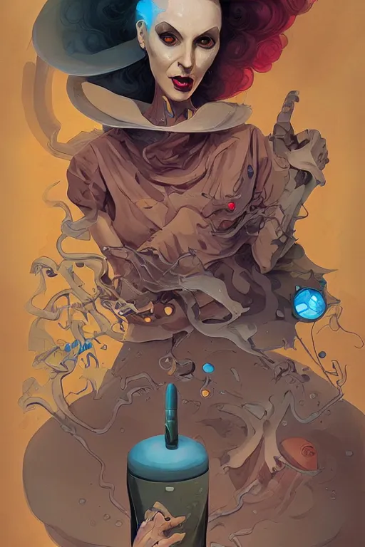 Image similar to portrait of mad lady scientist, stylized illustration by peter mohrbacher, moebius, juan gimenez, colorful comics style,