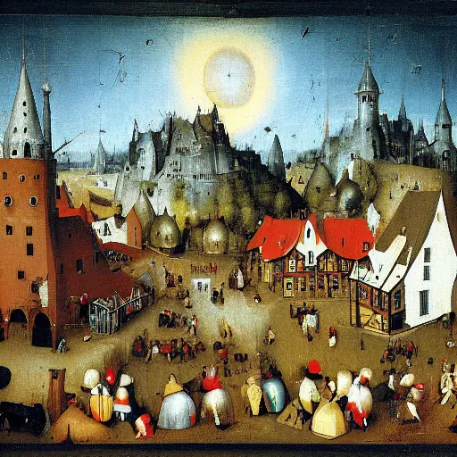 Image similar to santas village by hieronymus bosch, isometric view, whimsical, colorful,