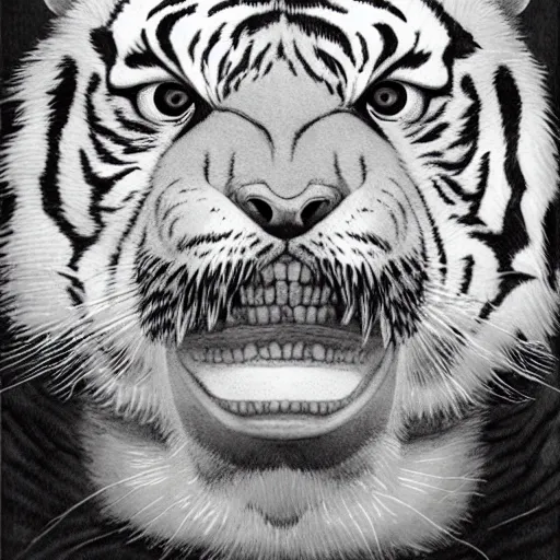 Image similar to [ tiger with mustache ] ( by kim jung gi ) ( by george morikawa ) ( by kentaro miura ) ( by eiichiro oda )