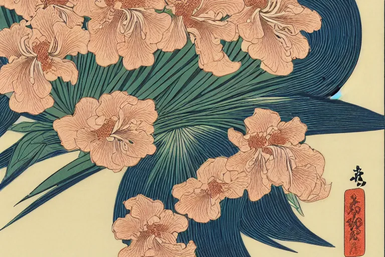 Prompt: a beautiful and hyperdetailed ukiyo - e drawing of tangled irises by katsushika hokusai, in style by utagawa kuniyoshi and utagawa hiroshige, japanese print art, intricate composition, elegant, complex!!, illustration, clean 4 k