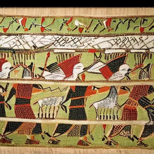 Image similar to bayeux tapestry, duck fight