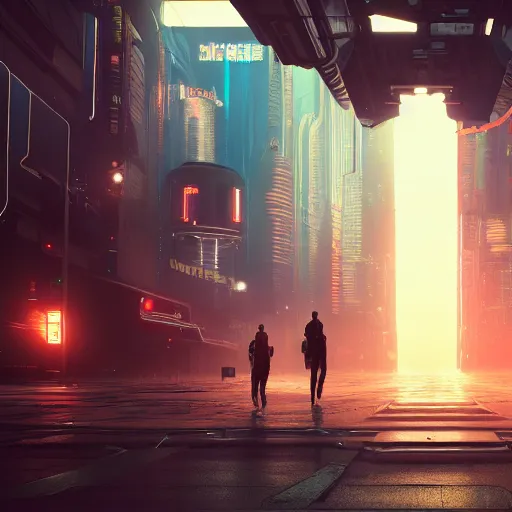 Image similar to People at the start of their journey, cyberpunk style, digital painting, concept art, smooth, sharp focus, hyperrealistic, illustration, artstation trending, octane render, unreal engine, ambient light, dynamic lighting, magical, dark vibes, Cyberpunk 2077