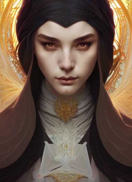 Image similar to symmetry!! portrait of a female sorcerer, dar fantasy, intricate, elegant, highly detailed, my rendition, digital painting, artstation, concept art, smooth, sharp focus, illustration, art by artgerm and greg rutkowski and alphonse mucha and huang guangjian and android jones and sachin teng