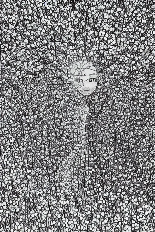 Prompt: spring flowers, happy and beautiful, by ivan marchuk, thick black lineart, anime