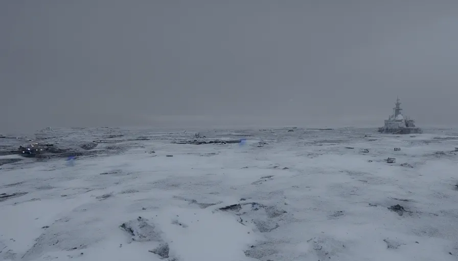 Prompt: Battleship Crash Site Hoth, moody, spooky, cinematic