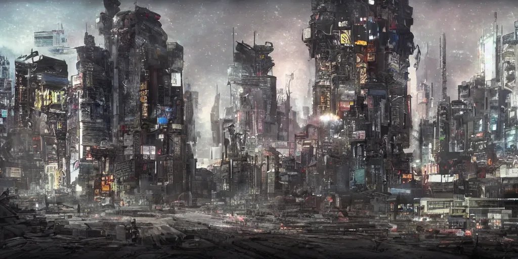 Prompt: a desolate future cyberpunk city