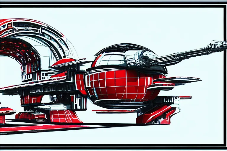 Image similar to futuristic, cyberpunk, martian architecture, minimalistic ink and red airbrush painting on white background, black outline