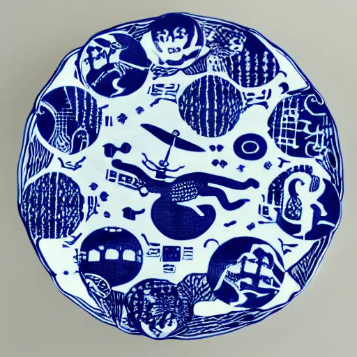 Prompt: willow pattern of aliens